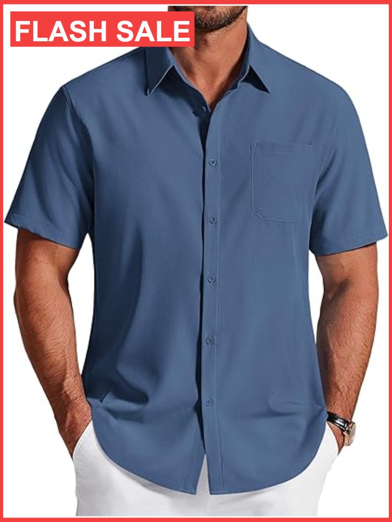 Men's Short Sleeve Wrinkle Free Casual Button Down Shirt With Pocket